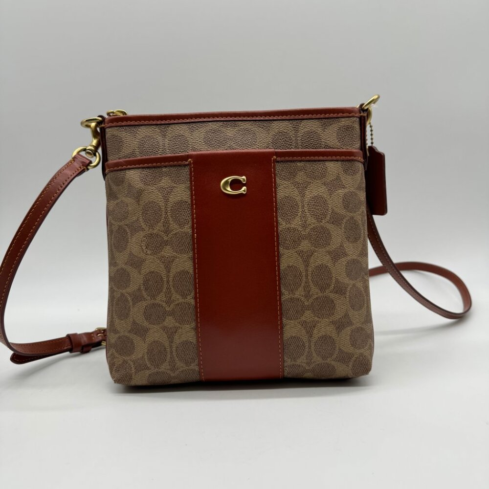 COACH Signature logo coated canvas colorblocked small crossbody messenger bag
